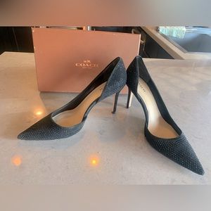 Suede and black jet stone pumps